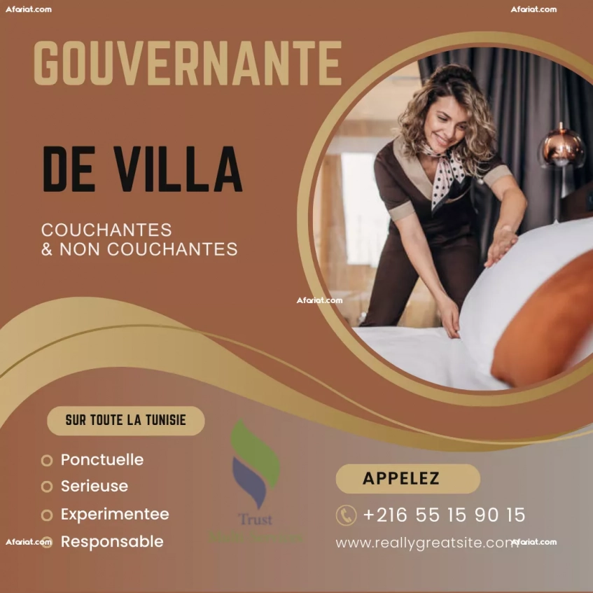 GOUVERNANTE DE VILLA NON COUCHANTE A LA NOUVELLE MEDINA