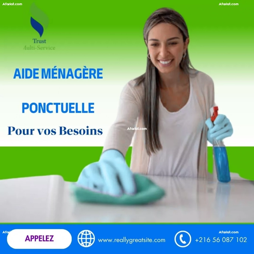 Femme de ménage à la journée à Ariana Essoughra – Service rapide