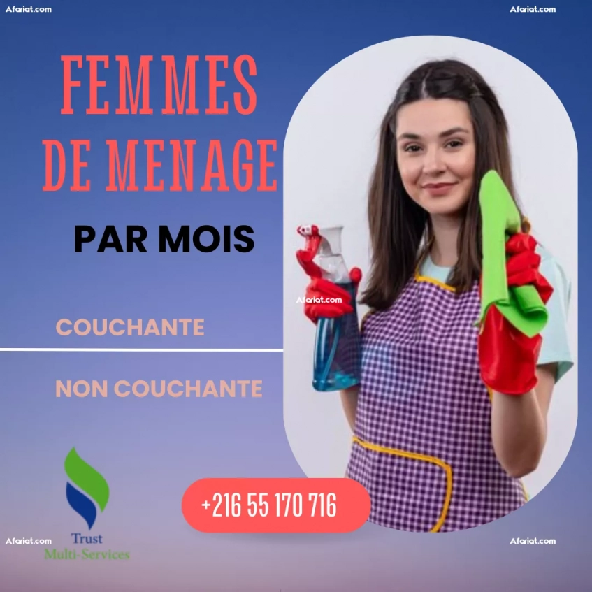 Femme de Ménage Polyvalente à Votre Service – Par Mois A TUNIS