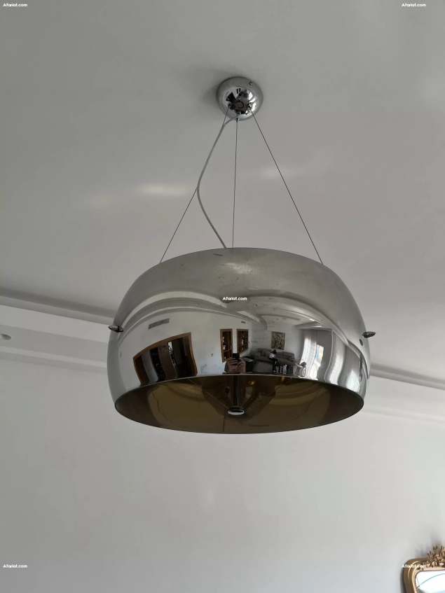 Lampe plafonnier cercle design argenté