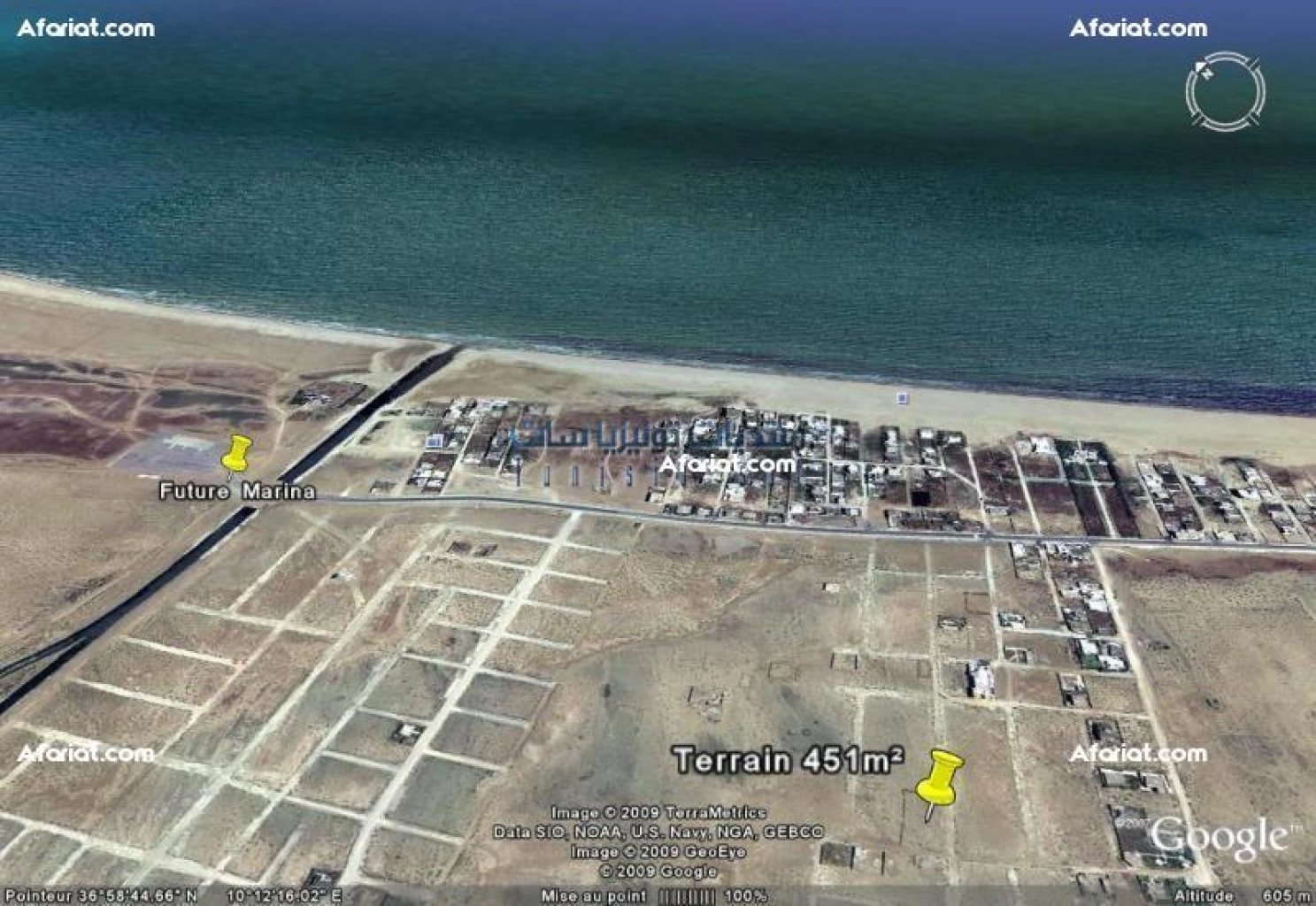 Terrain exceptionnel situer a 30 m du grand projet  port financier de tunis nord  2min a la plage