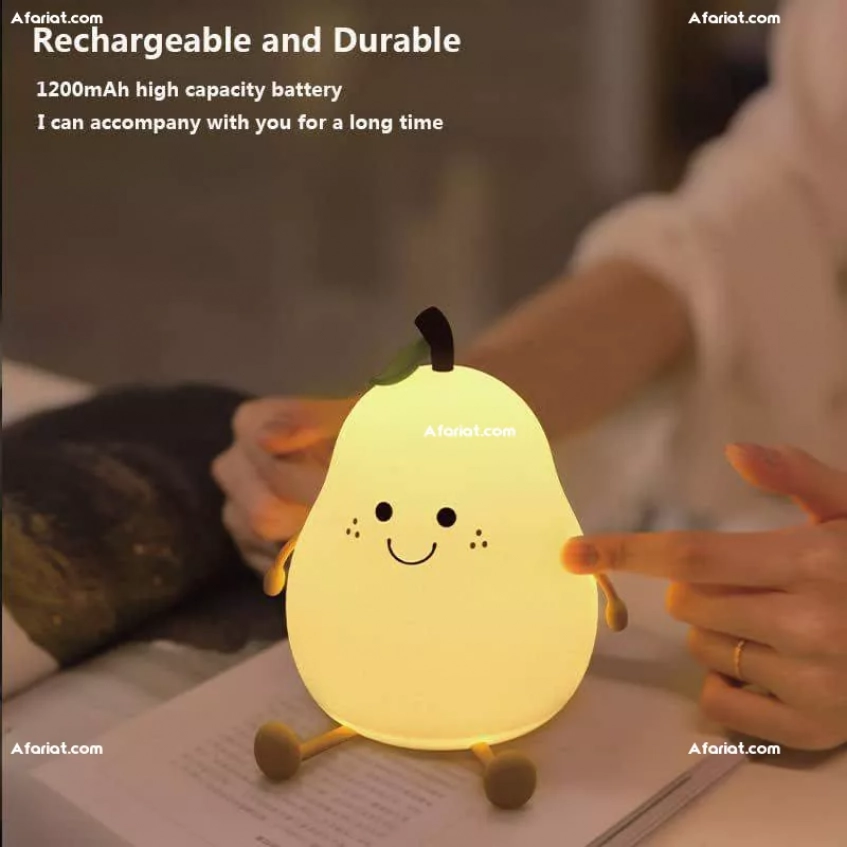 Veilleuse  rechargeable usb en silicone  forme de poire souriante