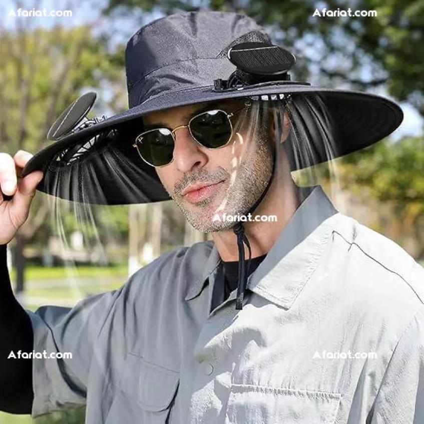 chapeau de soleil à large bord avec ventilateur intégré