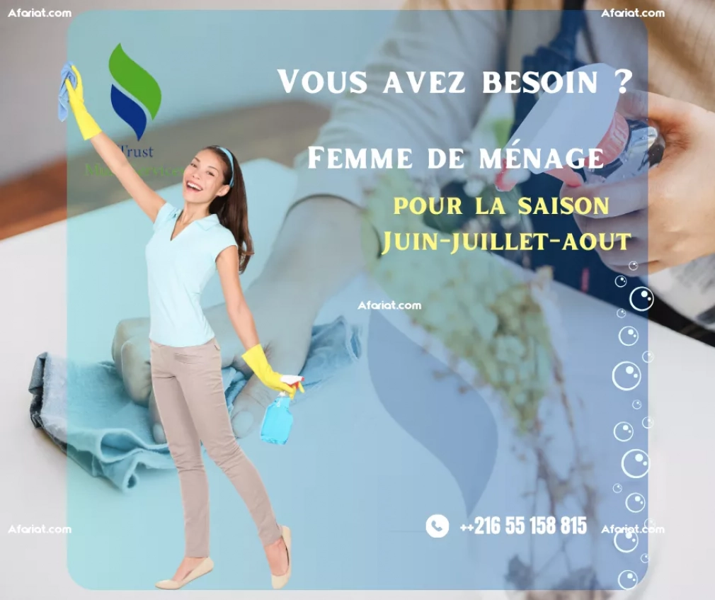 femme de menage par mois a la kelibia