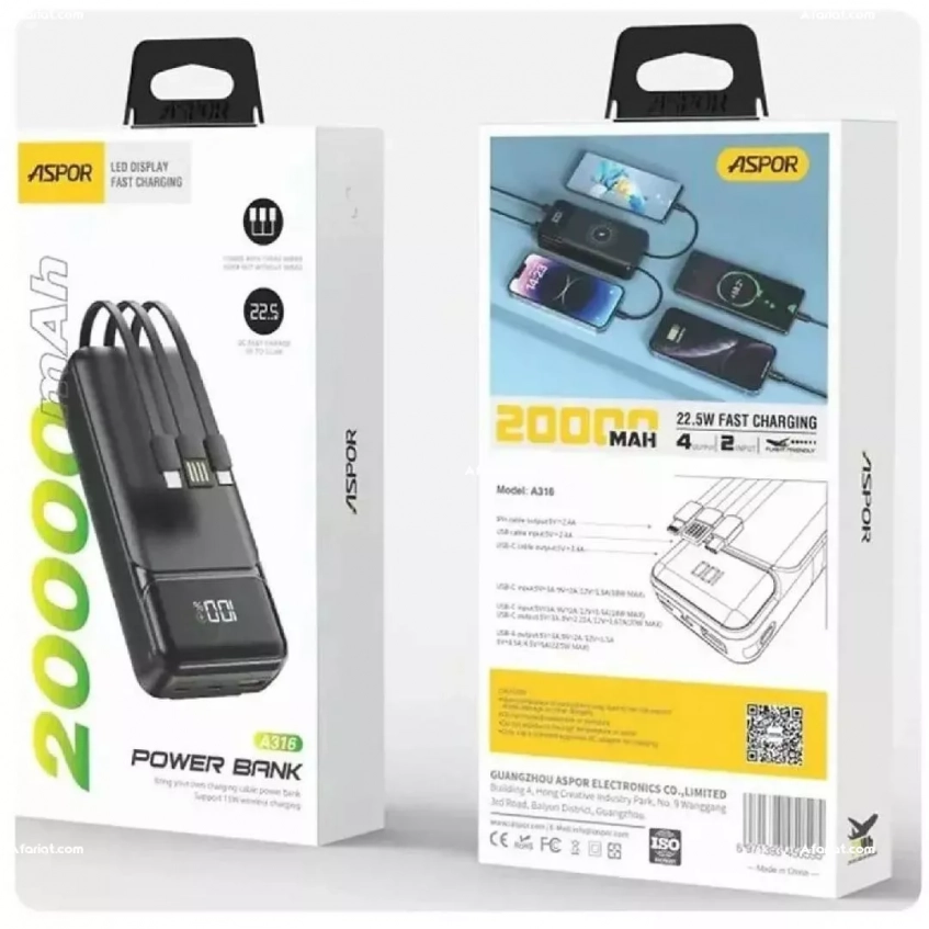 Power bank 20 000 mAh marque Aspor