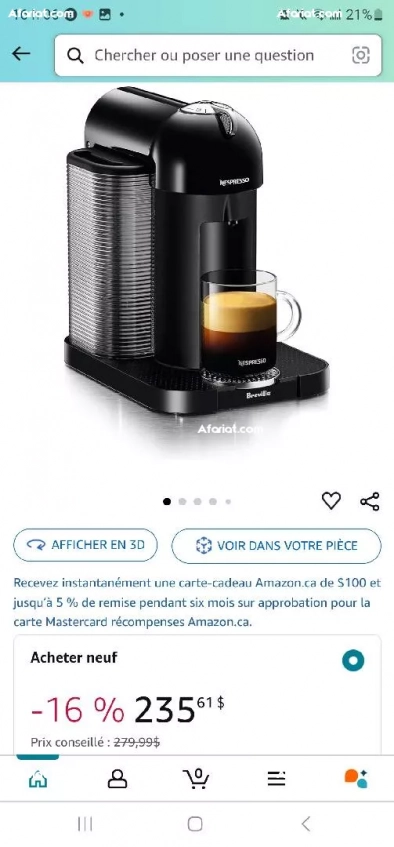 Nespresso Vertuo BNV220BLK1BUC1 Machine à café et à expresso Noir